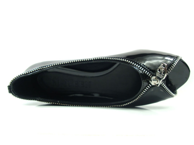 Alexander McQueen Leather zip Flat Shoes Black