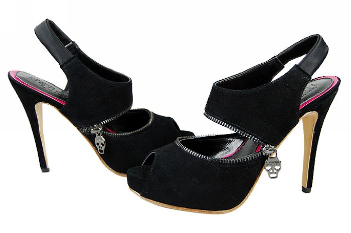 Alexander McQueen Zipper Skull Slingback suede Sandals