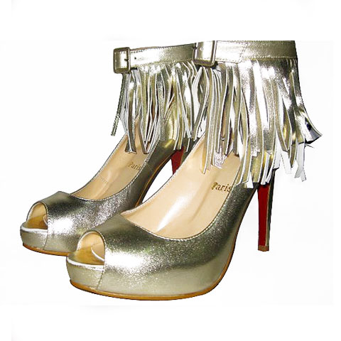 Christian Louboutin Peep-toe Suede Fringe Pump in Gold